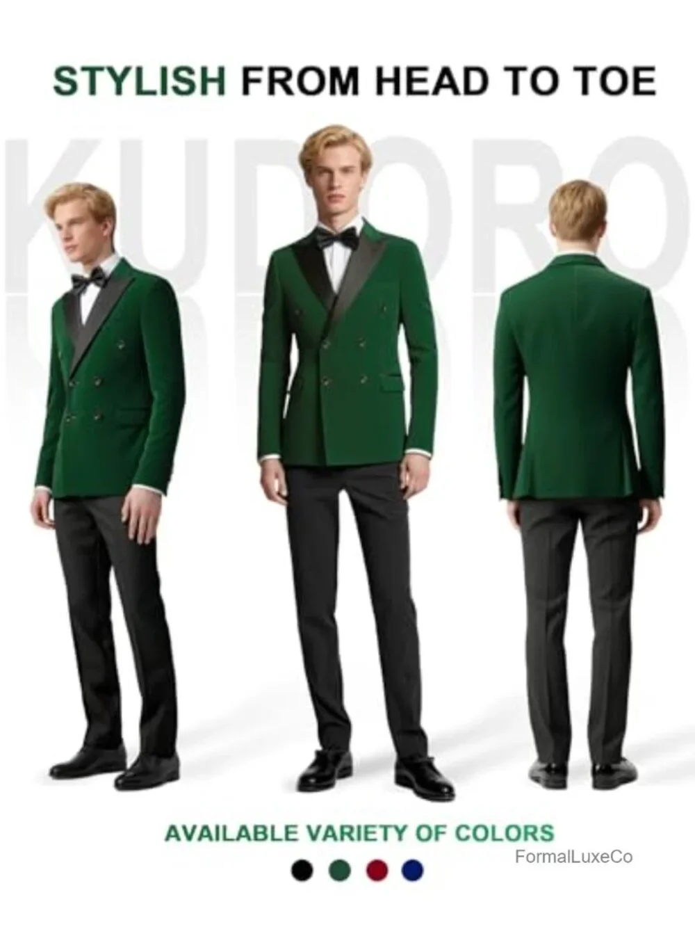 Men's Velvet 2-Piece Double Breasted Tuxedo Suit Set Blazer & Pants